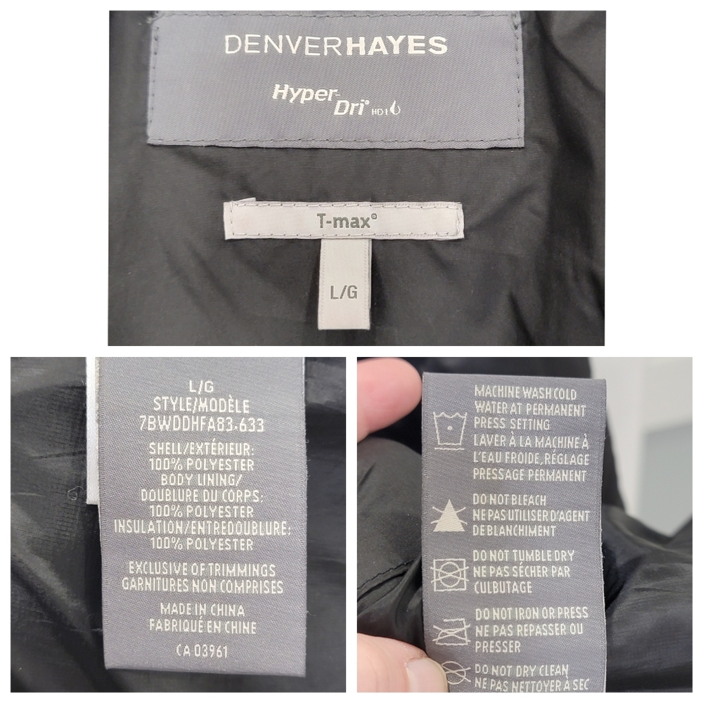 Denver Hayes Lightweight Puffer Jacket Black Hooded Winter Warm Women’s Large - Picture 14 of 17
